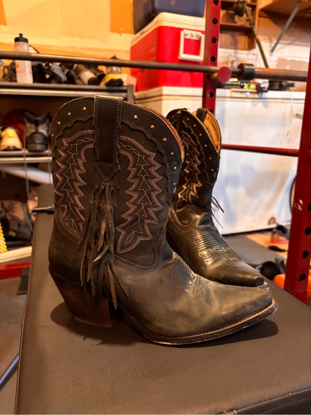 Durango Black Leather Fringe Western Ankle Boots